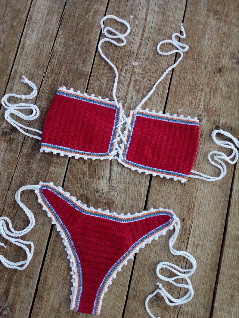 Crochet Bikini Set Raspberry Bandeau Kiini Bikini Crochet Etsy