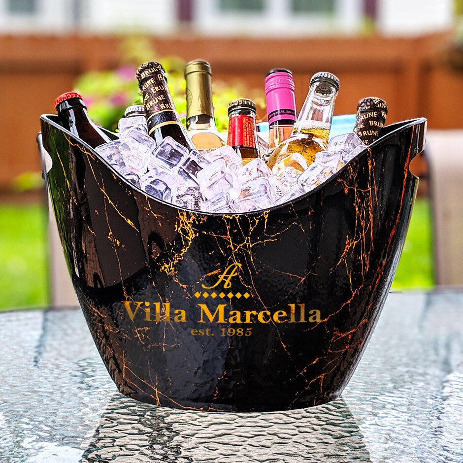 Personalized Wine Bucket Dark Marble with Gold Streaks Etsy