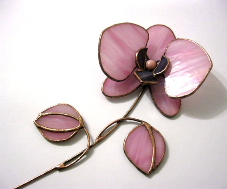 Stained glass orchid Glass flower 3d Pink or white yellow blue Etsy