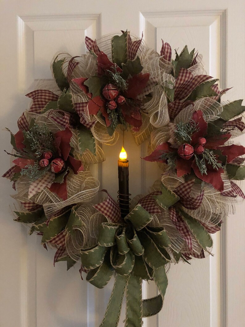 Christmas Wreath Primitive Wreath Burlap Wreath Etsy