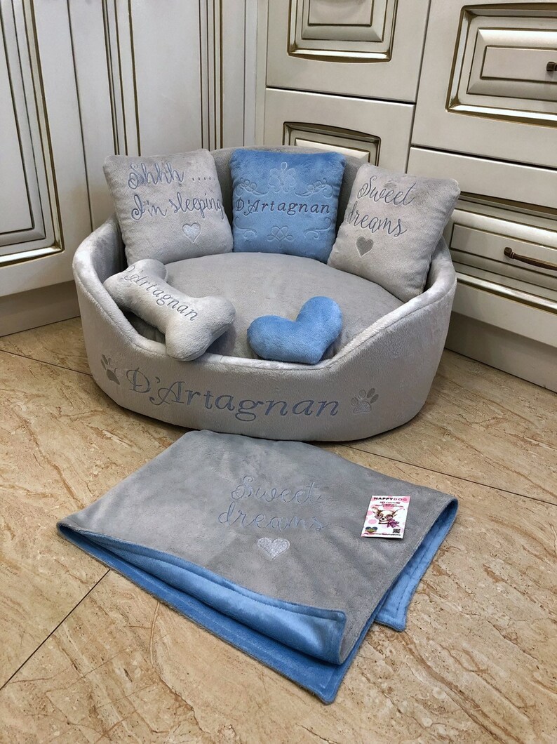 Light gray and baby blue dog bed Luxury dog bed Designer pet Etsy