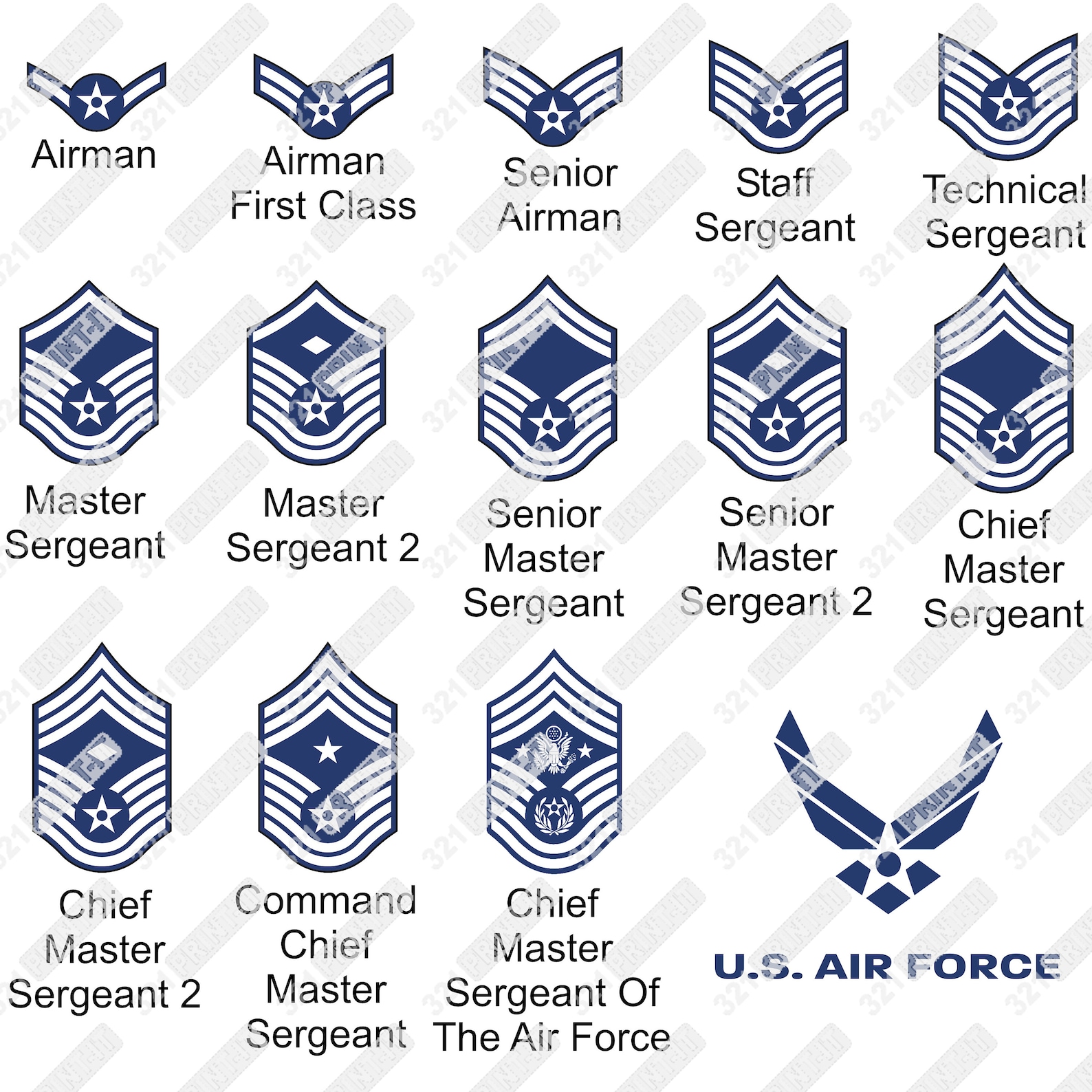 US Air Force Ranks digital file svg dxf eps jpg and png. | Etsy