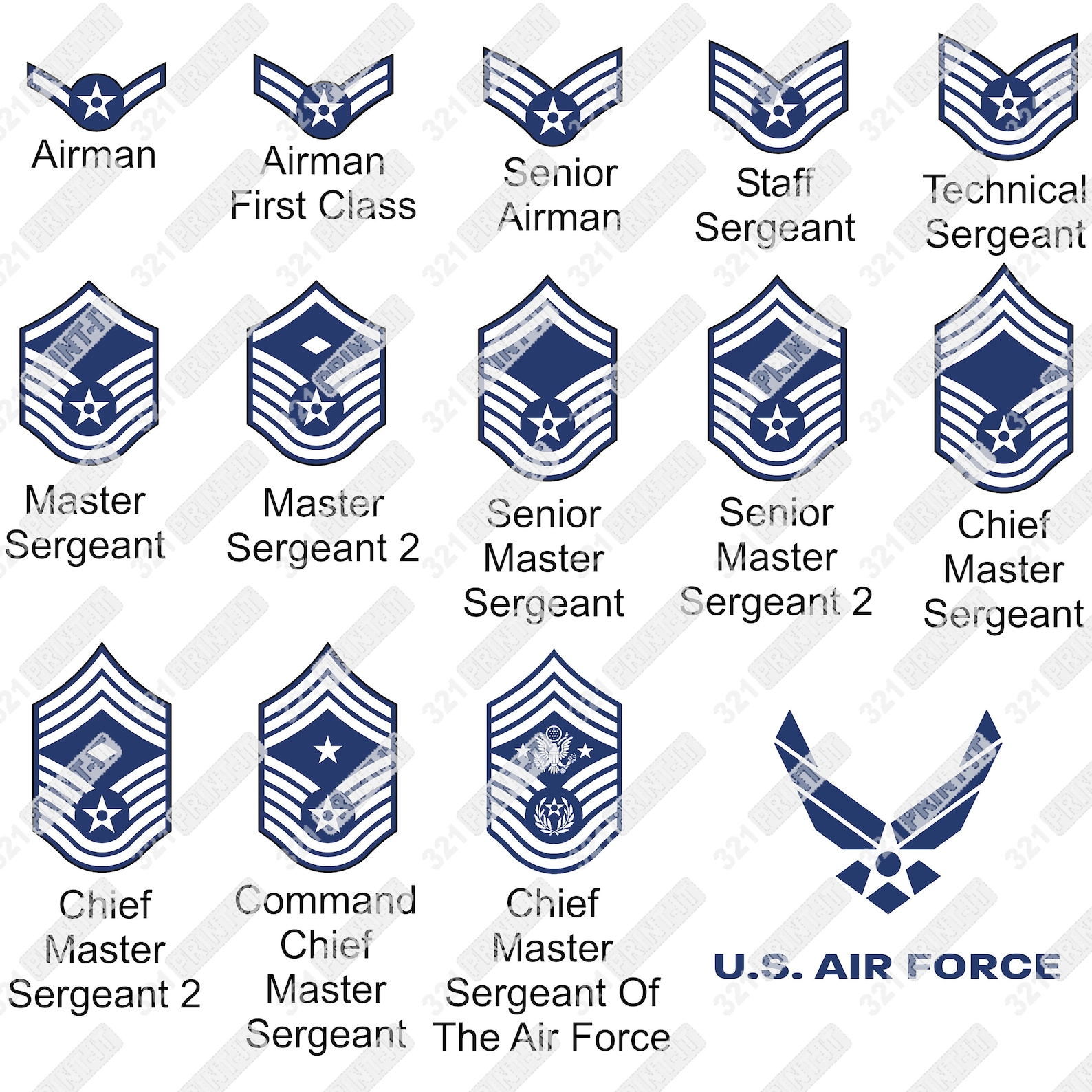 US Air Force Ranks digital file svg dxf eps jpg and png. Etsy