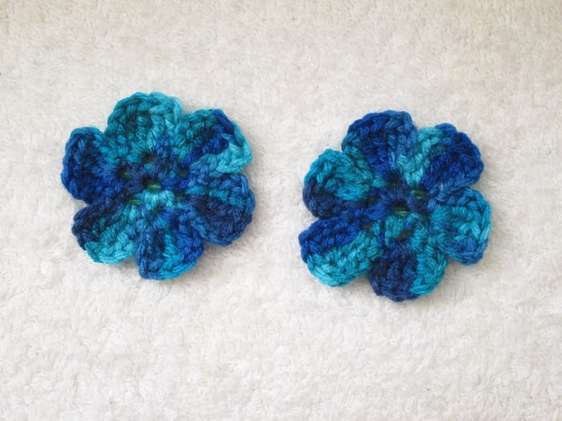Buy More and Save More Up to 20/% off~~Hand Crochet 5 or 6 Petal Hawaiian Flower Hair Clips~Come in Set of 2.5~Macaw 2