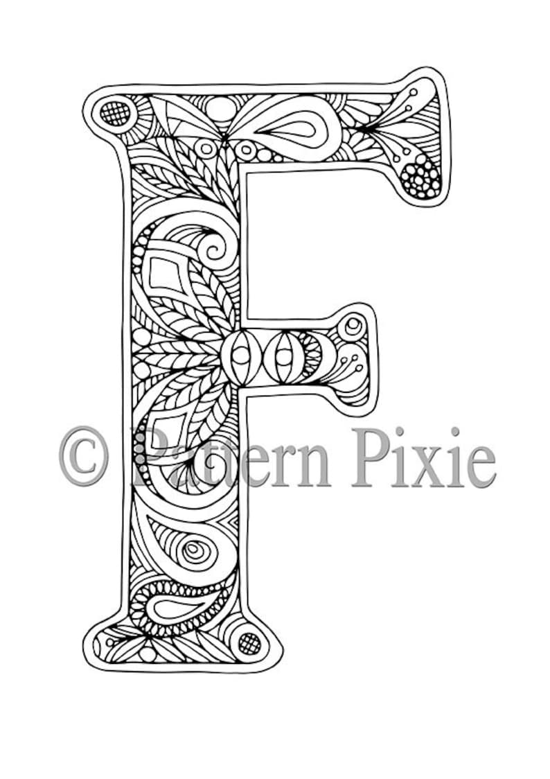 Adult Colouring Page Alphabet Letter F | Etsy