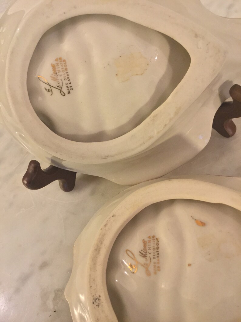 2 Weeping Gold Finished Retired. Fish Shaped CandyNutSnack Dishes Vintage Gorgeous LE MIEUX China Hand Decorated 22 K Gold Two