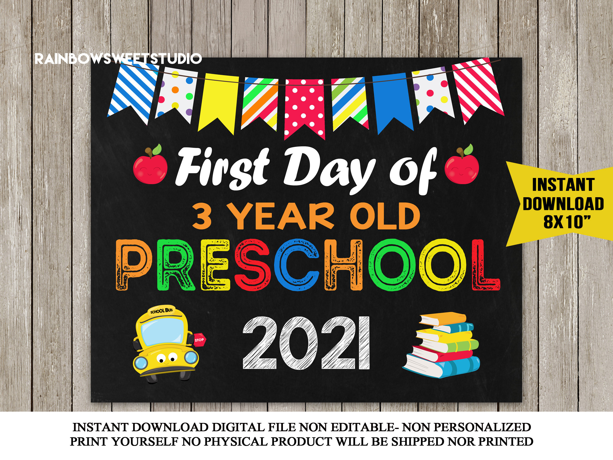 First Day of 3 Year Old Preschool Sign First Day of School | Etsy