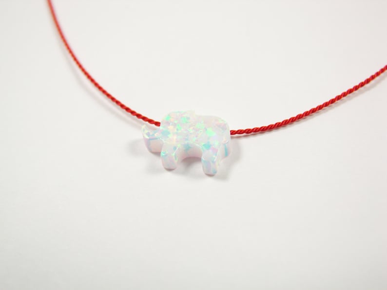 Opal Elephant Pendant Necklace Red Silk Cord Choker String Fashion Girls Jerwelry