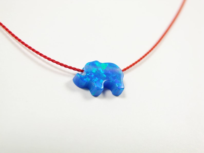 Opal Elephant Pendant Necklace Red Silk Cord Choker String Fashion Girls Jerwelry