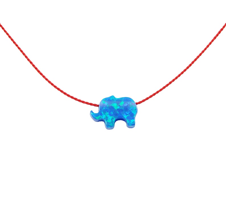 Opal Elephant Pendant Necklace Red Silk Cord Choker String Fashion Girls Jerwelry