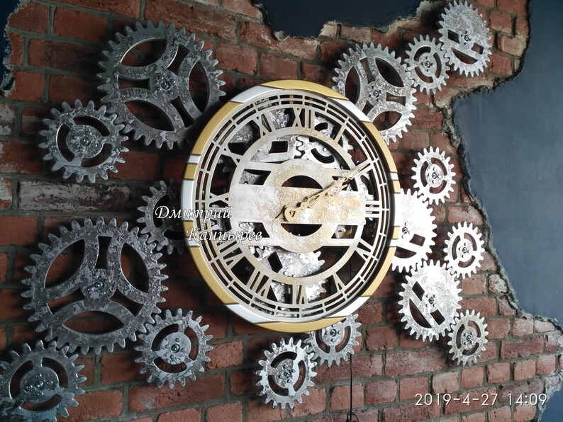Large wall clock with rotating gears huge Steampunk metal Etsy