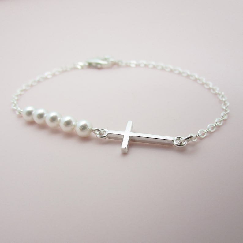 Child's Cross Bracelet with Pearls Sterling Silver Girls Etsy
