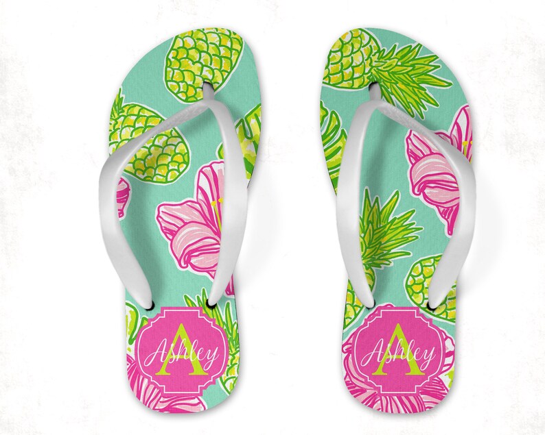 Preppy Hawaiian Personalized Flip Flops Adult or Youth Sizes | Etsy