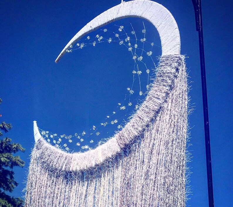 Crescent moon Dreamcatcher handmade BoHo crystals in webbing home decor