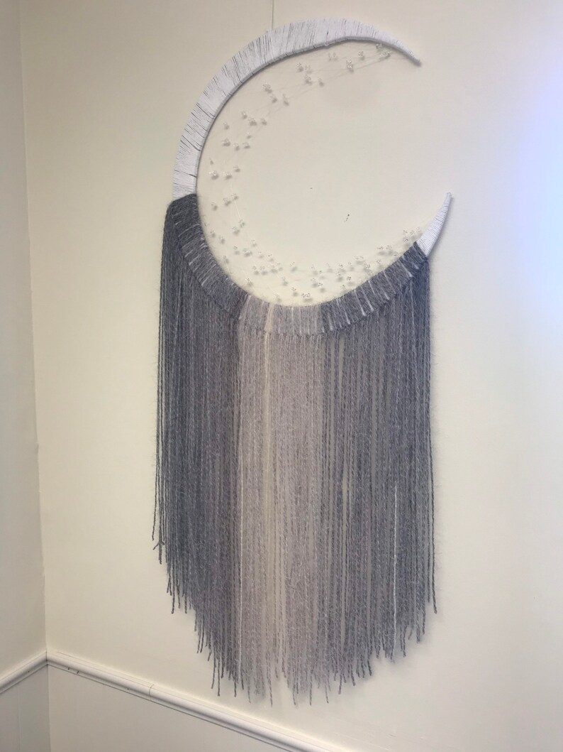 Crescent moon Dreamcatcher handmade BoHo crystals in webbing home decor