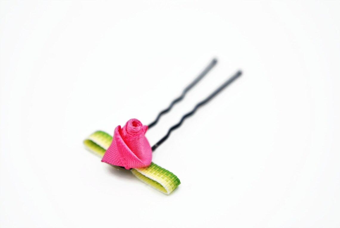 Floral hair pin pink flower hair pin pink rose hair pin Etsy
