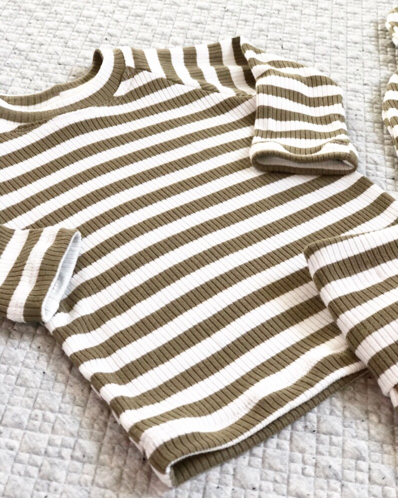 Olive green stripe outfit ribbed baby clothes gender neutral | Etsy