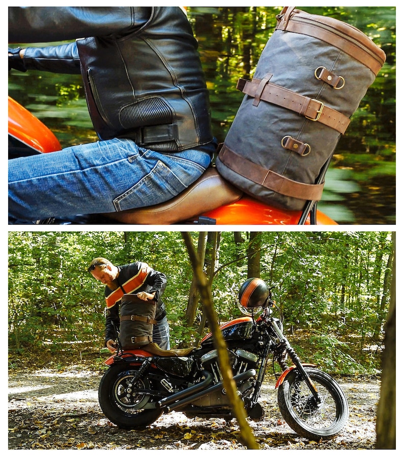 Motorcycle Bag Waxed Canvas Sissy Bar Bag Etsy
