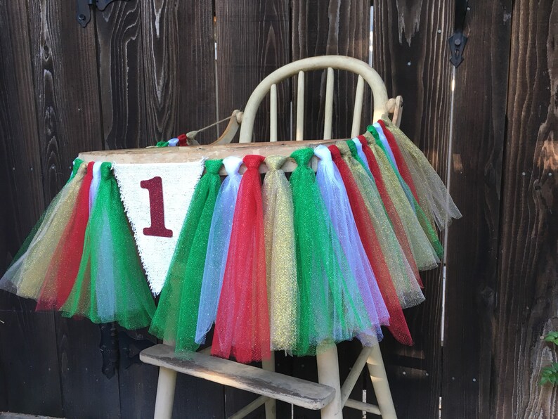 High Chair Banner,1st Birthday,Tulle Banner,First Birthday,Christmas Birthday,Christmas,Christmas Banner,Tulle,Garland,Photo Prop,Holiday