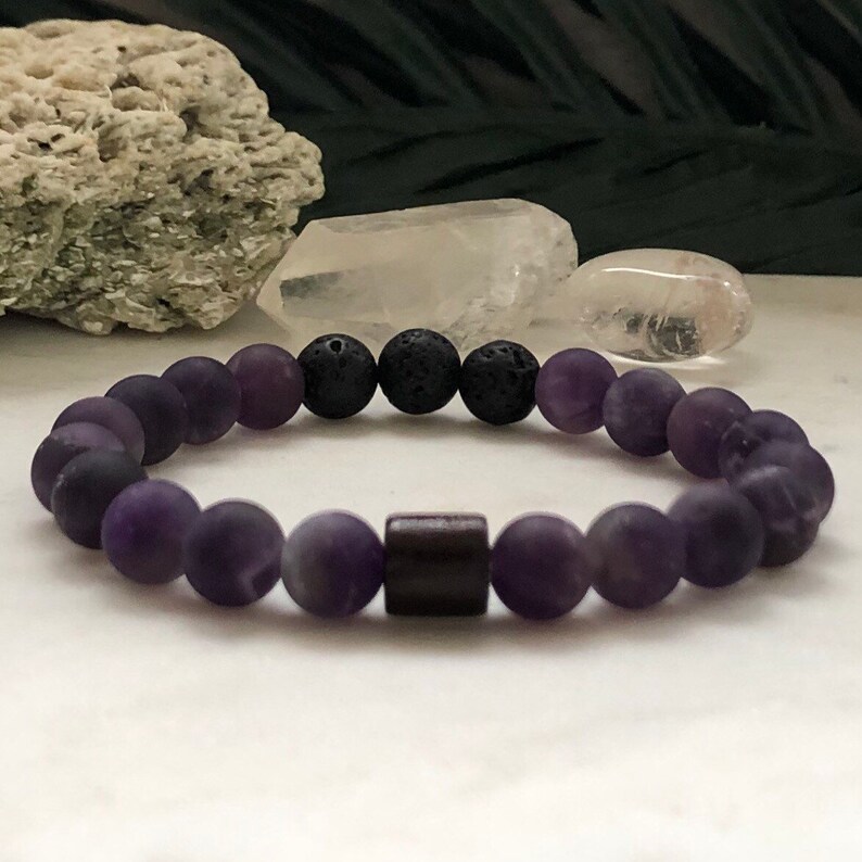 Mens Gemstone Bracelet Diffuser Bracelet Amethyst Gemstone Mala Bracelet Mens Bracelet
