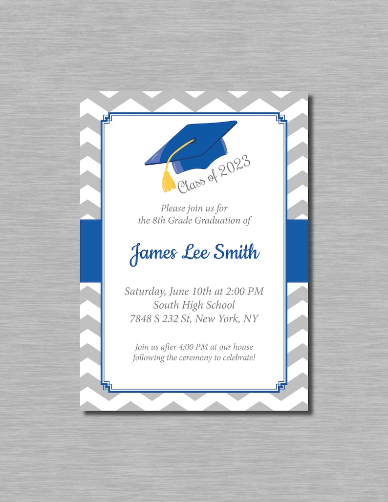 8th grade promotion graduation invitation chevron silver etsy