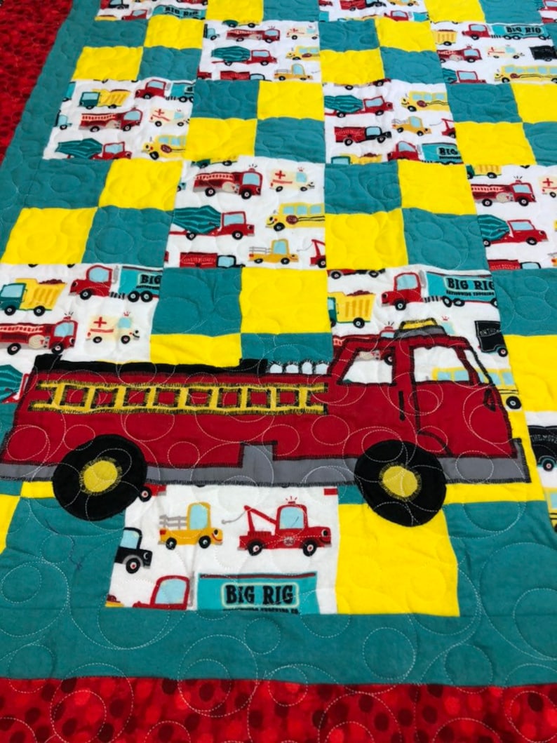 fire-truck-finished-quilt-for-sale-appliqu-d-flannel-etsy