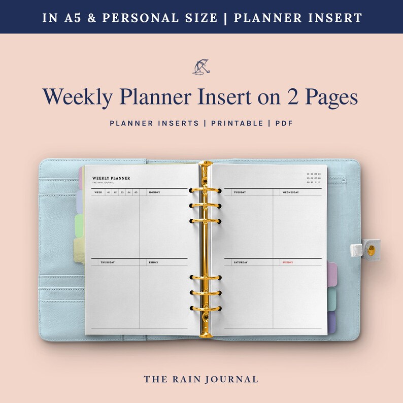 undated weekly planner printable a5 personal size