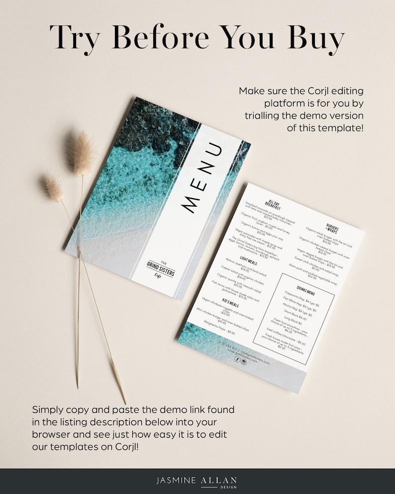 Beach Themed Editable Menu Template Instant Download | Etsy