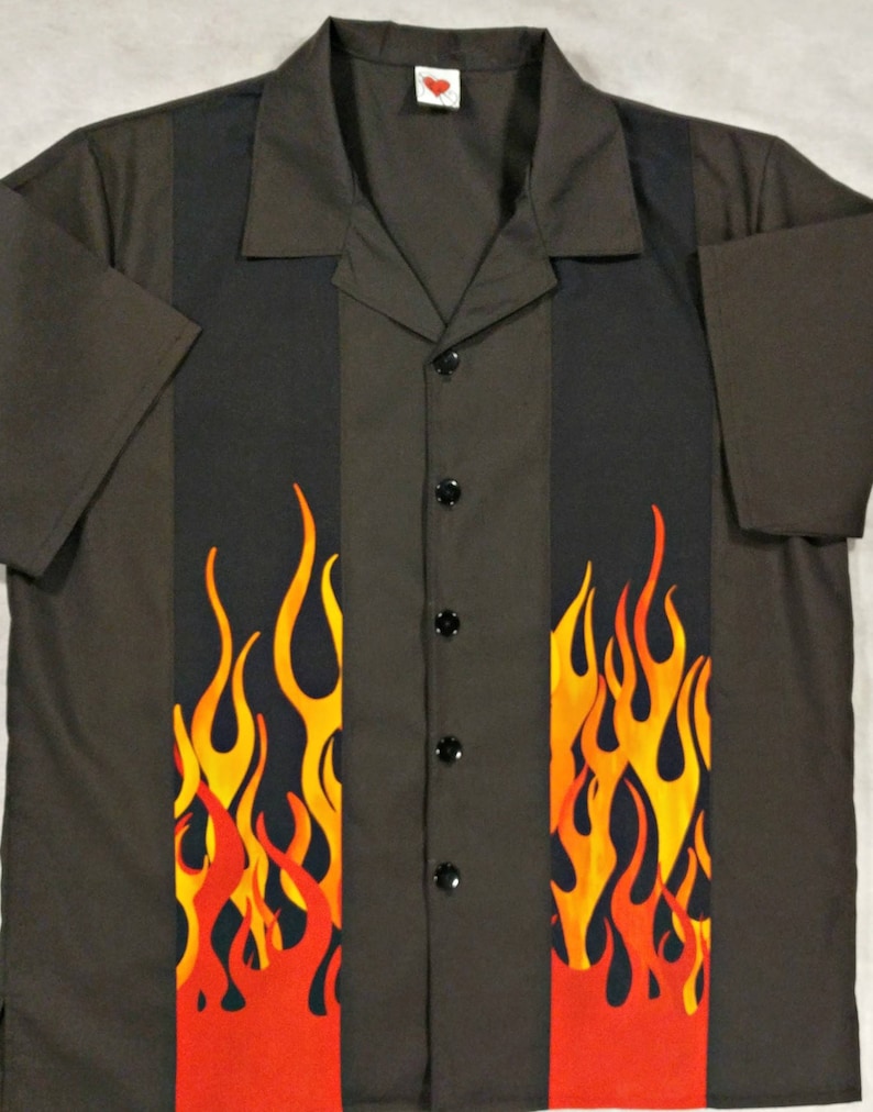 red flames bowling shirt