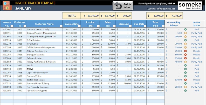 Invoice Tracker Printable Excel Template for Small Business | Etsy