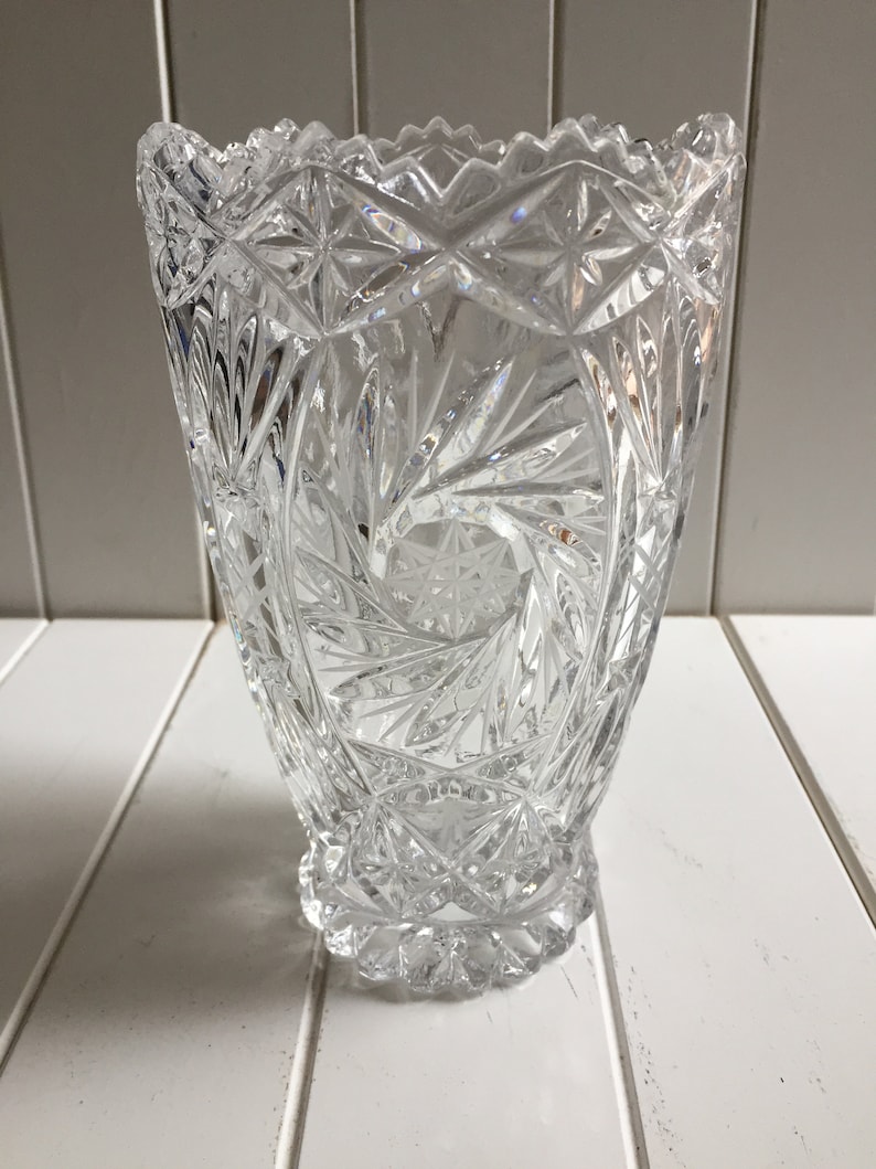 Heavy Lead Crystal Footed Vase Vintage Crystal Vase Wedding Etsy
