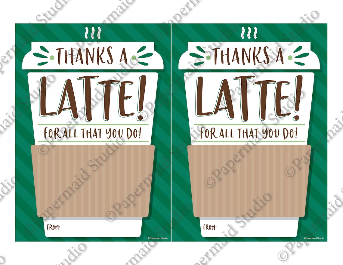 PRINTABLE Thanks a Latte Coffee Gift Card Holder Boss's | Etsy