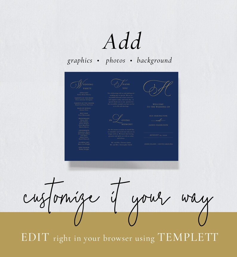 Gold Monogram Tri Fold Wedding Program-Trifold Program-Catholic Wedding Program-Gold Order of Service-Jewish Wedding Program-SN031/_TPG22