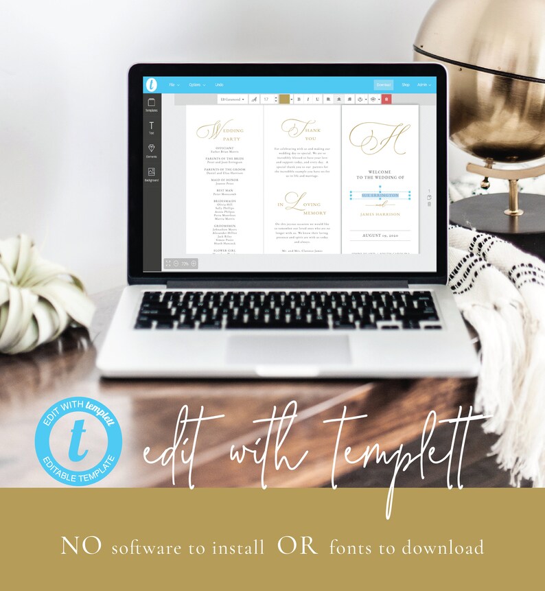Gold Monogram Tri Fold Wedding Program-Trifold Program-Catholic Wedding Program-Gold Order of Service-Jewish Wedding Program-SN031/_TPG22