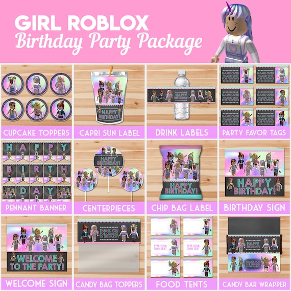 Girl Roblox Birthday Party Package Girl Roblox Party Etsy - beautiful hair for purple people roblox bday ideas