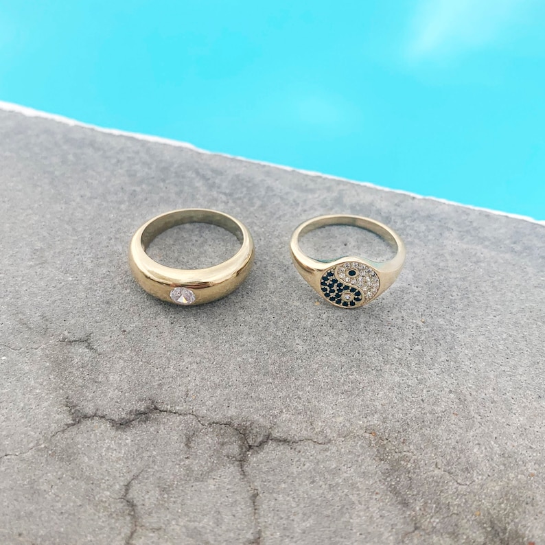 cz ring signet ring stacking ring gold ring yin yang pinky ring silver ring 90s- E4-R-2063 Yin Yang signet ring gold ring