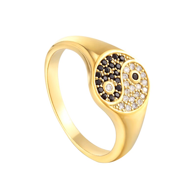 cz ring signet ring stacking ring gold ring yin yang pinky ring silver ring 90s- E4-R-2063 Yin Yang signet ring gold ring