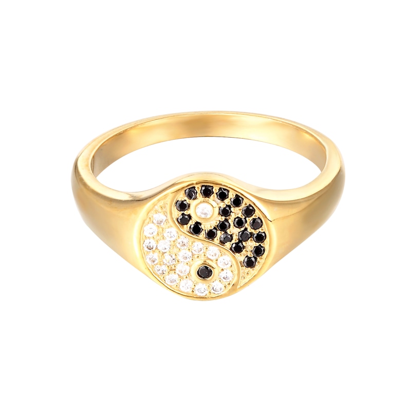 cz ring signet ring stacking ring gold ring yin yang pinky ring silver ring 90s- E4-R-2063 Yin Yang signet ring gold ring
