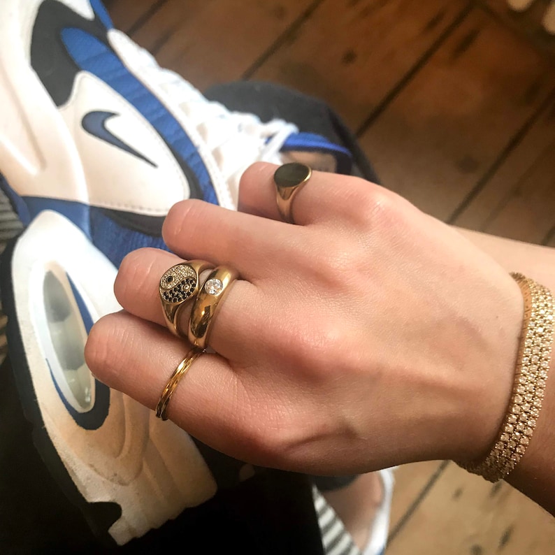 cz ring signet ring stacking ring gold ring yin yang pinky ring silver ring 90s- E4-R-2063 Yin Yang signet ring gold ring