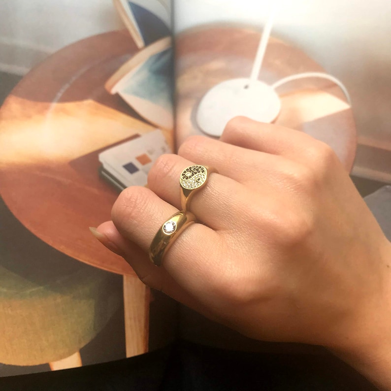 cz ring signet ring stacking ring gold ring yin yang pinky ring silver ring 90s- E4-R-2063 Yin Yang signet ring gold ring