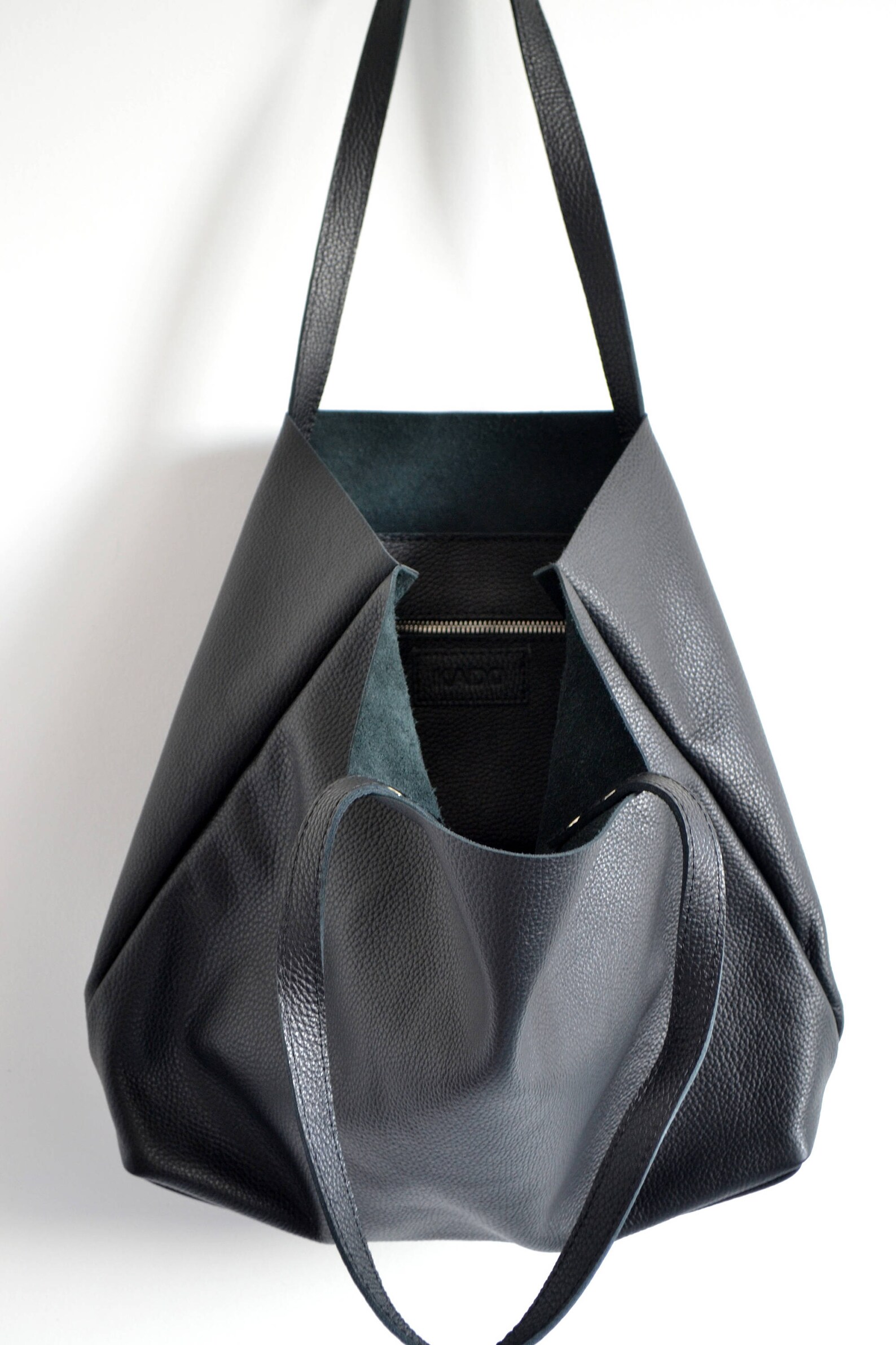 Leather shoulder bag from black genuine leather ROME Etsy