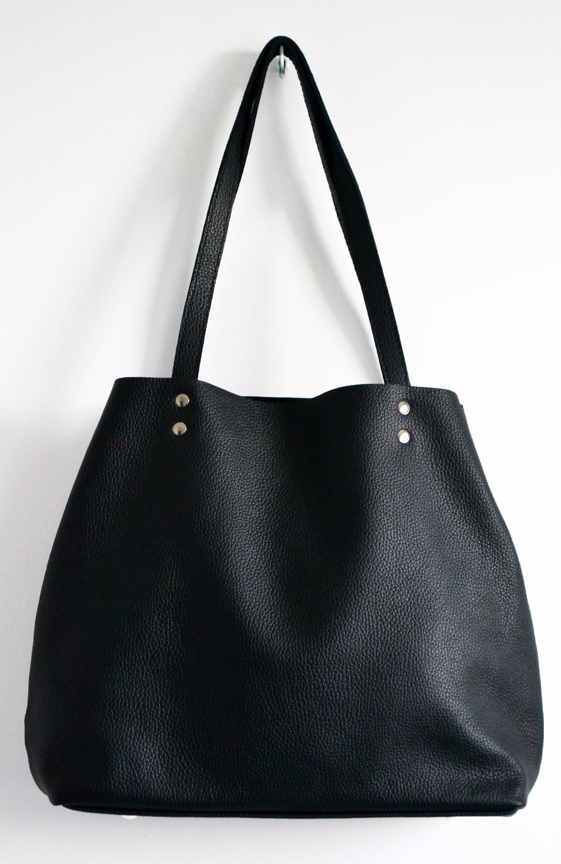 Leather shoulder bag from black genuine leather ROME | Etsy