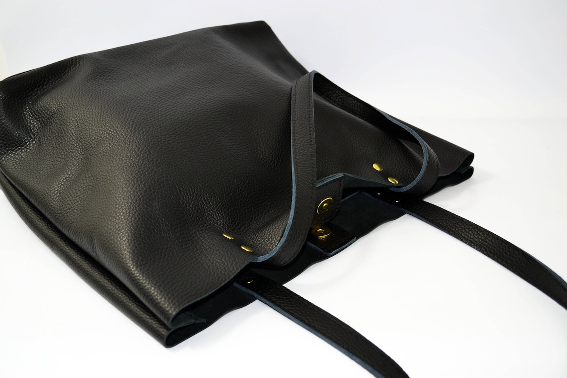 Leather shoulder bag from black genuine leather ROME Etsy