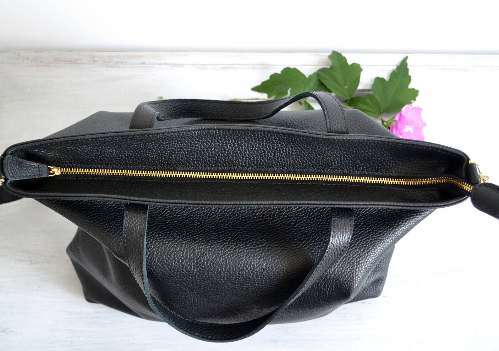 Leather shoulder bag from black genuine leather ROME Etsy