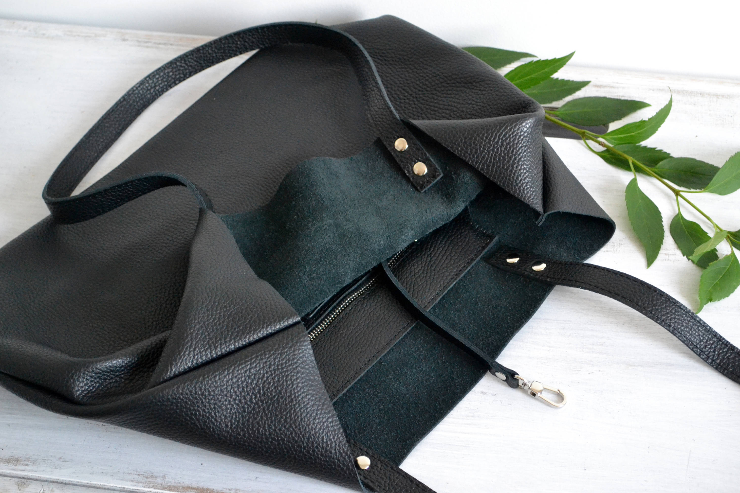 Leather shoulder bag from black genuine leather ROME Etsy