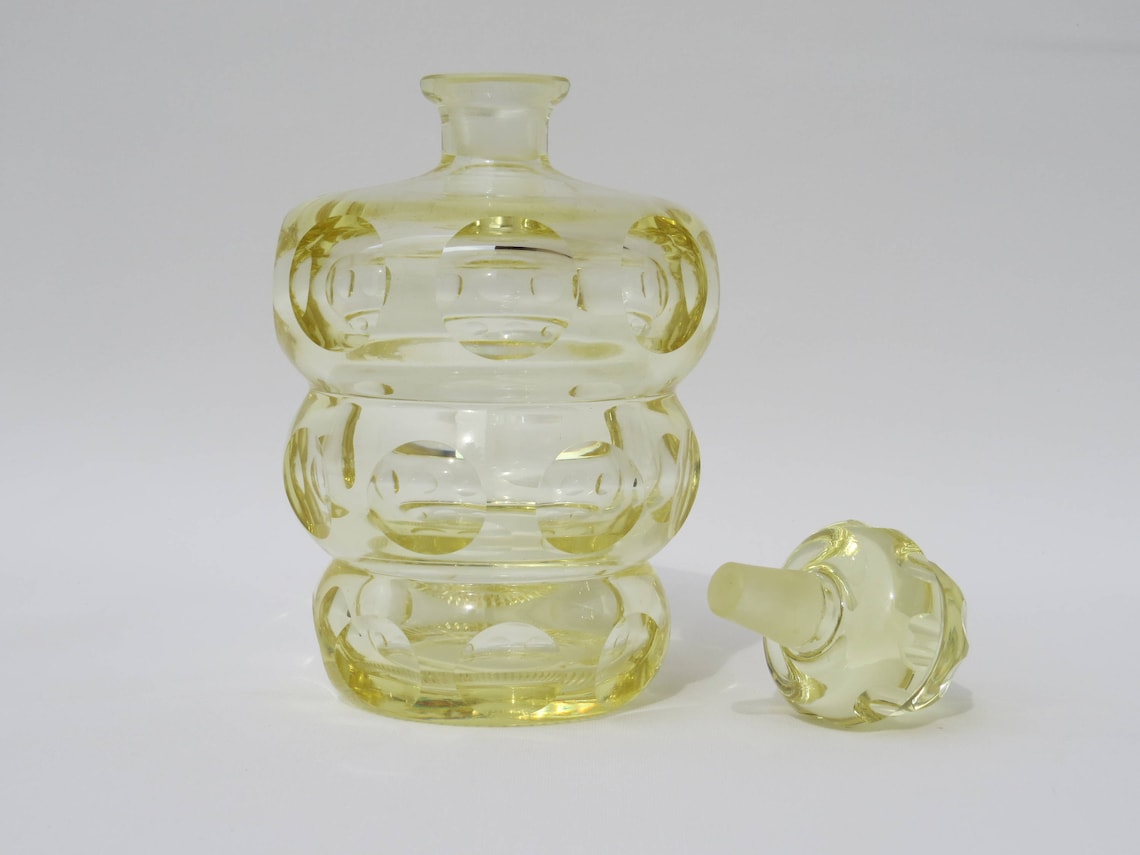 Moser Art Deco Yellow Crystal Glass Decanter Set Czech Etsy