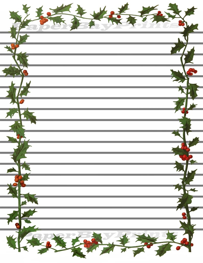 Printable Writing Paper Christmas Holly Border Scrapbook Etsy