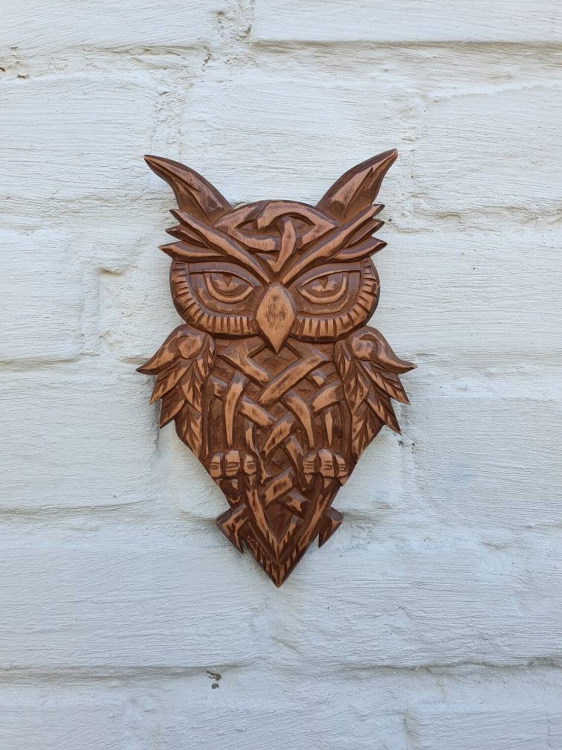Wooden Owl Wood Carving Wood Wall Decor Celtic Owl Hand Carved Etsy