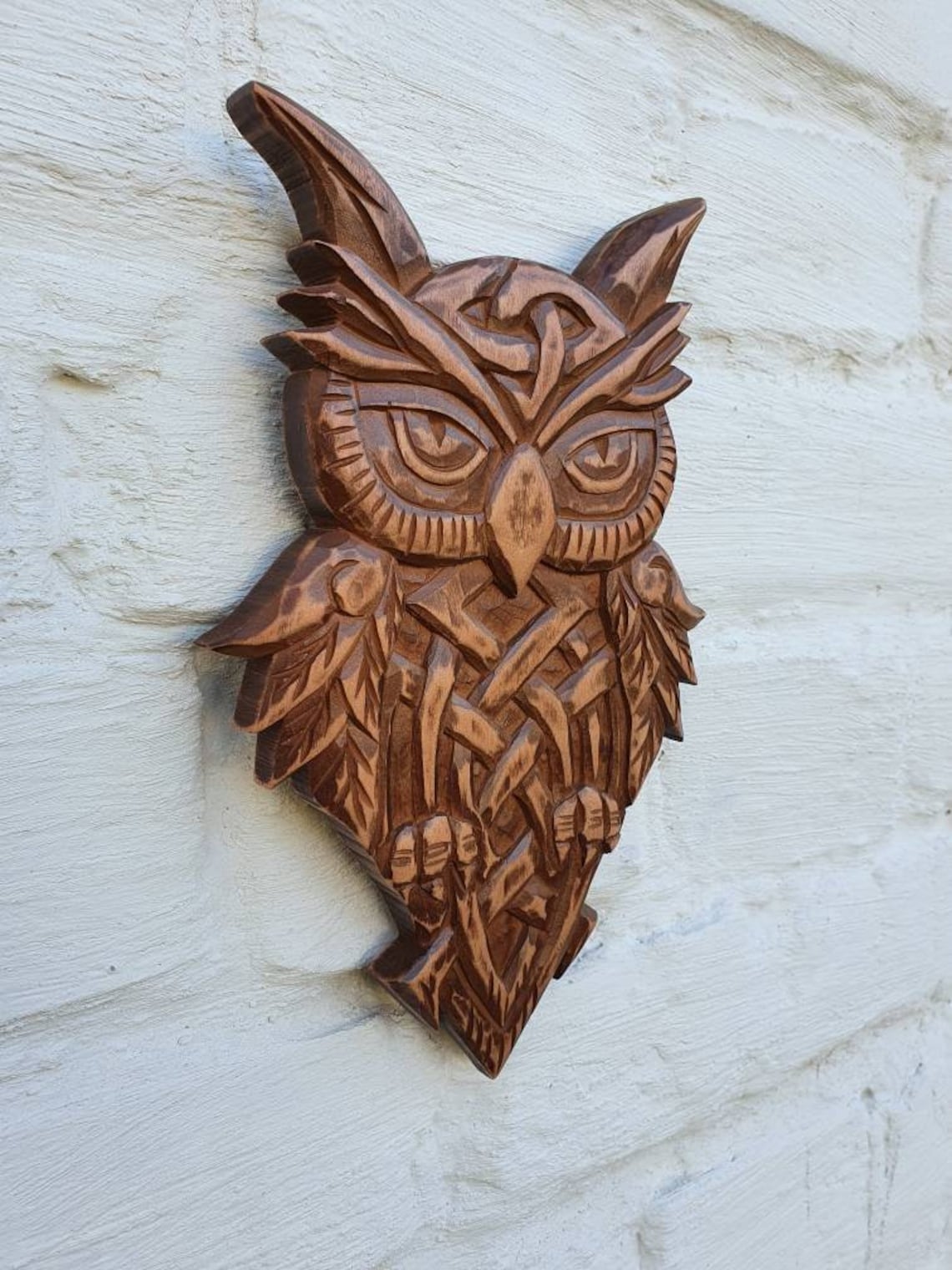 Wooden Owl Wood Carving Wood Wall Decor Celtic Owl Hand Carved | Etsy