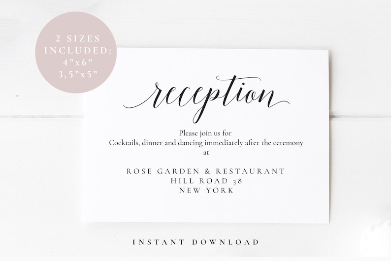 Printable reception card wedding reception insert card | Etsy